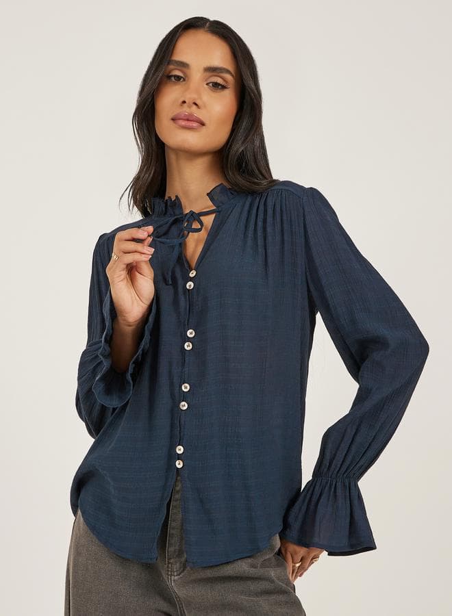 Self Design Button Down Top with Tie Detail - Image 1