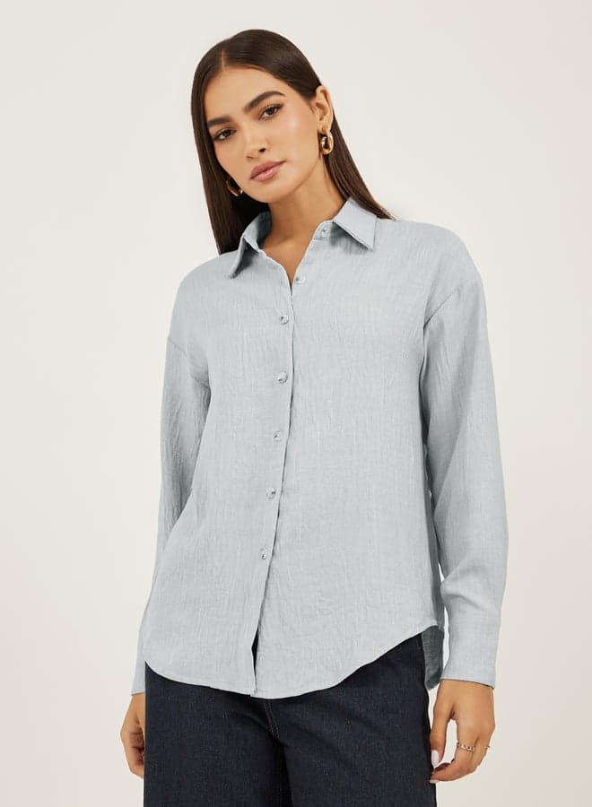 Styli Oversized Linen Spread Collar Shirt - Image 1