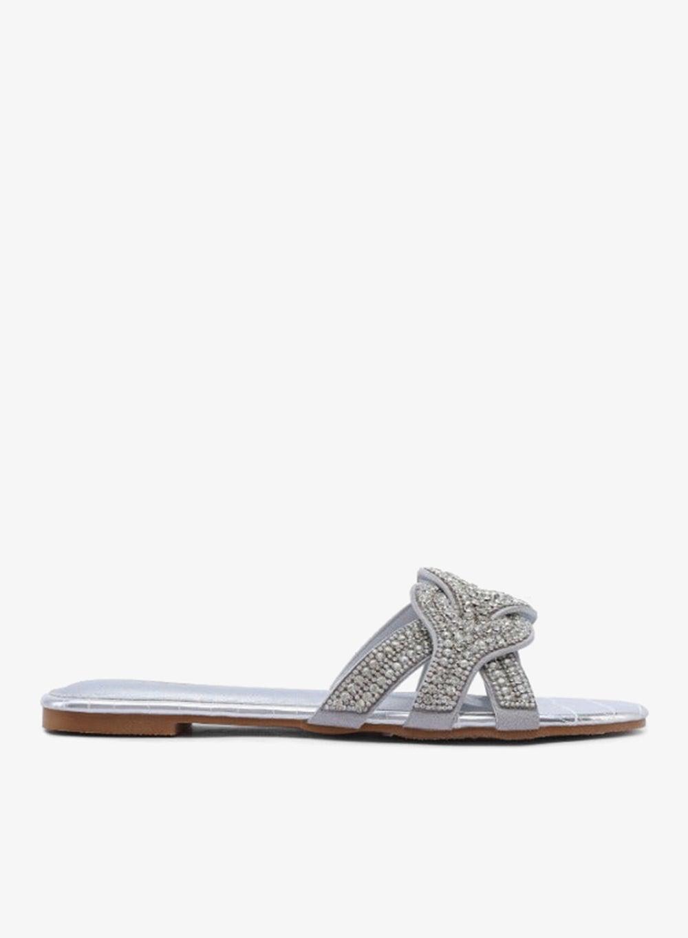 Crystal Cutwork Silver Flat Sandals MY 360 - Image 1