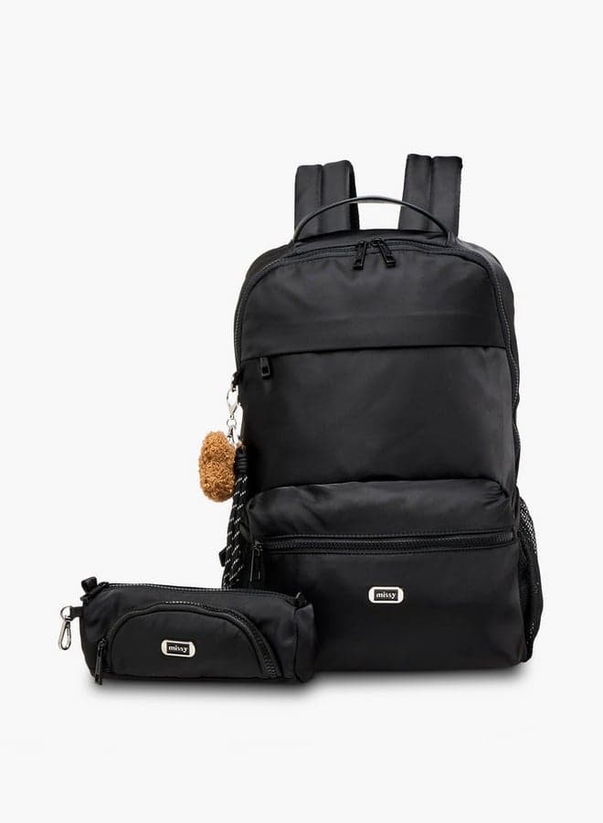Solid Backpack with Adjustable Straps and Pencil Pouch - Image 1