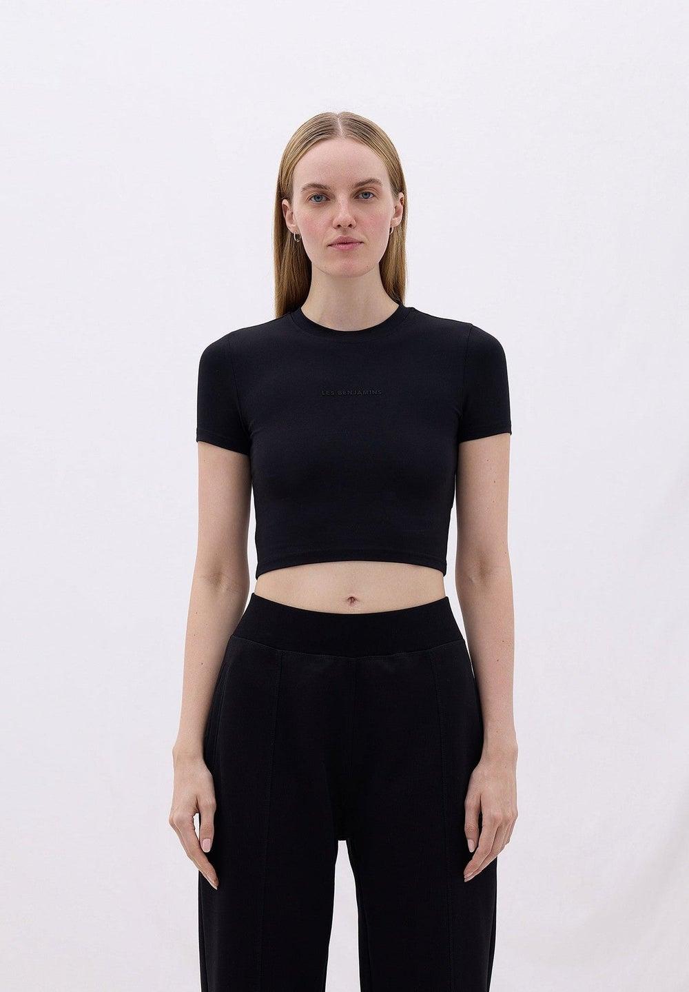Fitted Tee 407 Black Cotton Crop Top - Image 1