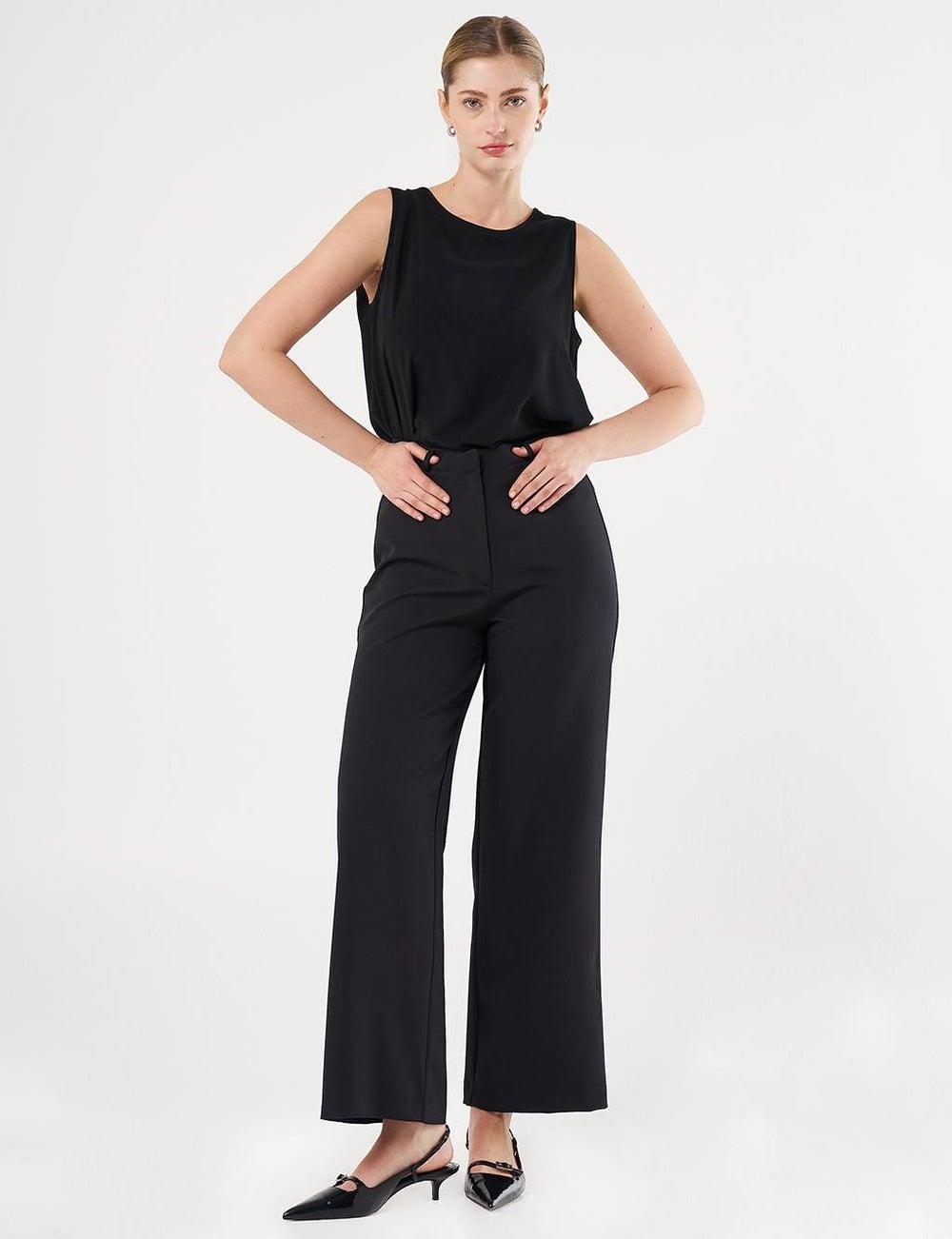 High-Waist Black Basic Trousers - Image 1