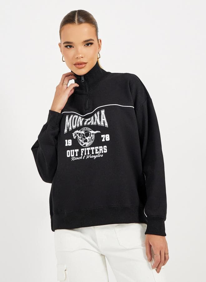 Oversized Half Zip Sweatshirt with Contrast Detailing - Image 1