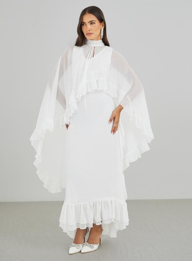 Styli Ruffled Cape Sleeve High Neck Maxi Dress - Image 1
