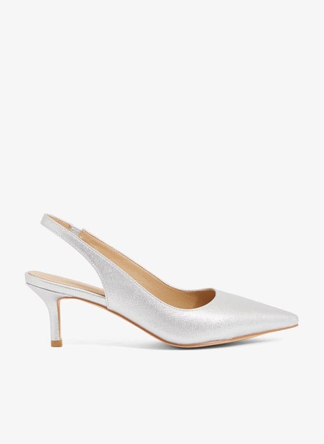 Textured Silver Slingback Pointed Toe Stiletto Pumps - Image 1