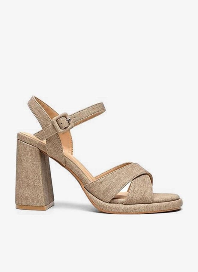 Pen-Toe Block Heel Sandal with Crisscross Strap - Image 1