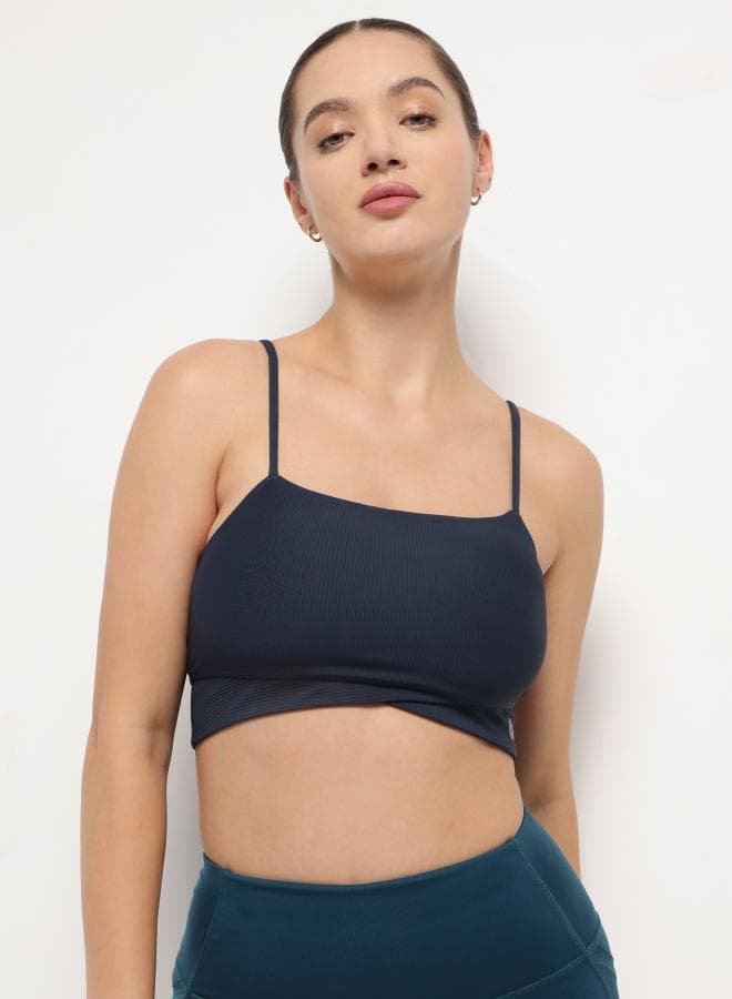 Long-Line Ribbed Pilates Bralette in Night Empyrean Black - Image 1