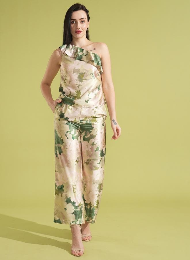 Globus Satin Floral Print Ruffled Co-Ord Set - Image 1