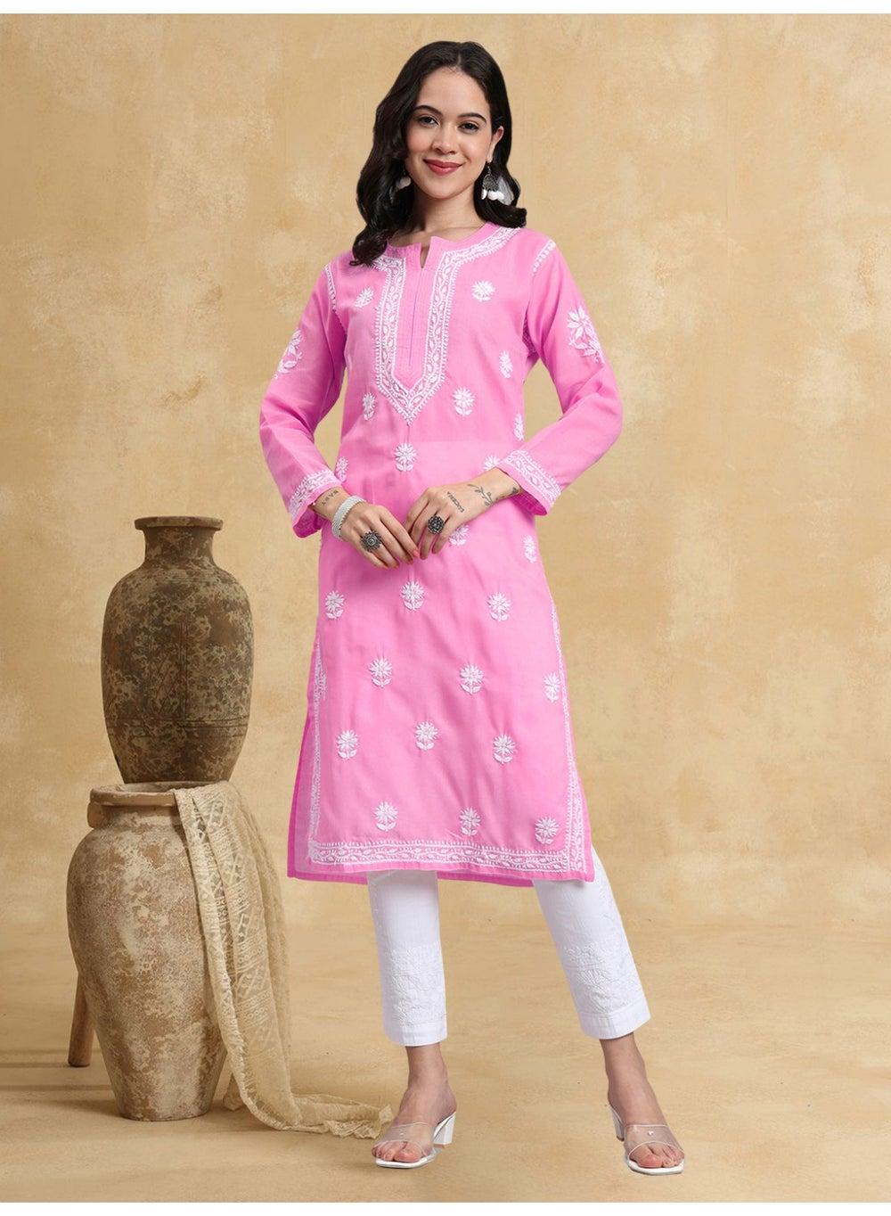 Hand Embroidered Chikankari Cotton Kurta AL3999 - Image 1