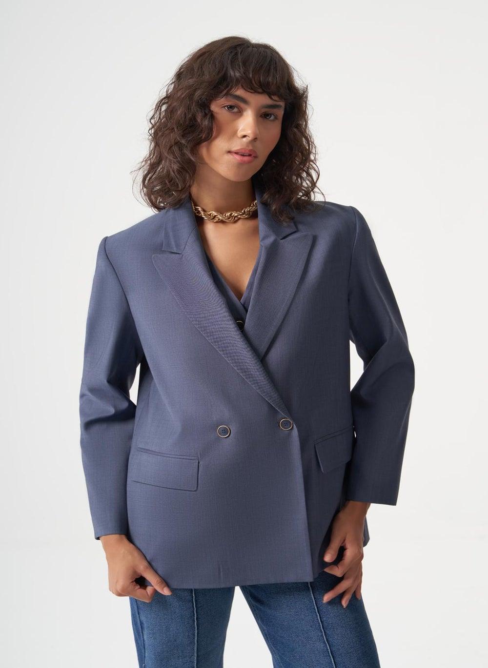 Blue Woven Wool Blend Jacket - Image 1