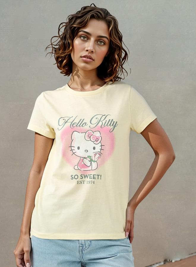 Hello Kitty Print Crew Neck T-Shirt - Image 1