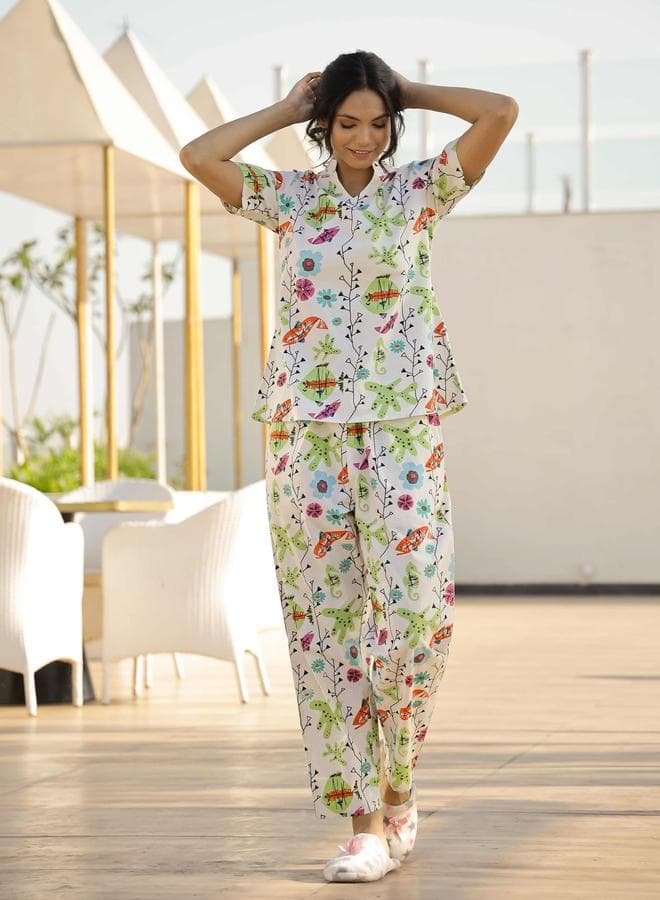 Printed Pure Cotton Short Sleeve Pyjama Set - Image 1