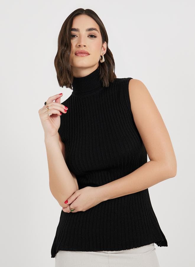 Fitted Sleeveless Turtleneck Sweater - Image 1