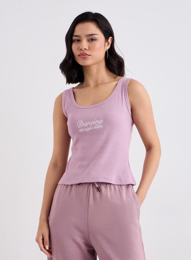Styli Purple Fitted Embroidered Tank - Image 1