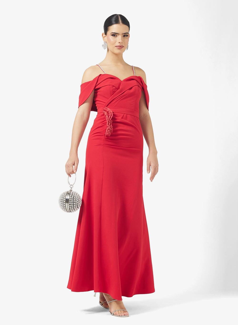 Off Shoulder Gather Detail Mermaid Maxi Gown - Image 1