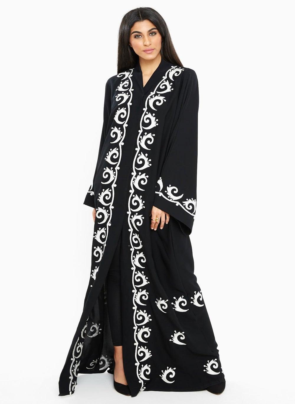 Black Embroidered Abaya SB186A with Matching Hijab - Image 1