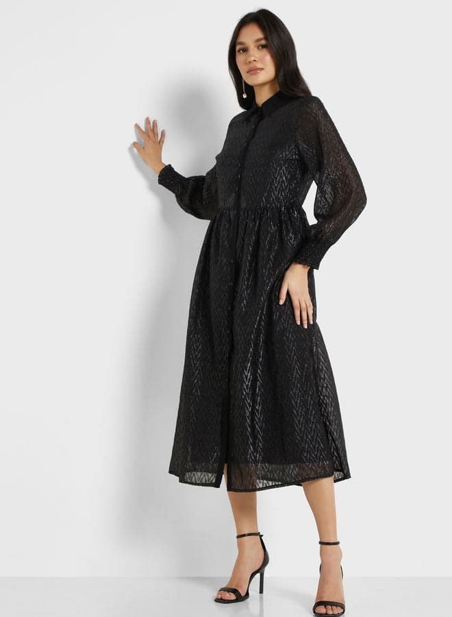 Puff Sleeve Knitted Midi Dress - Image 1