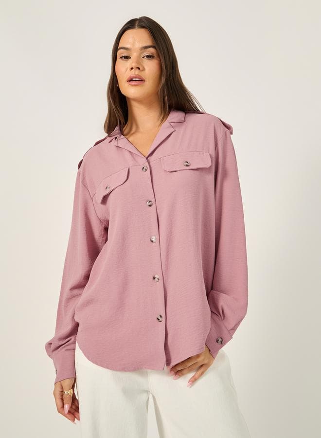 Styli Oversized Longline Shirt with Notch Collar - Image 1