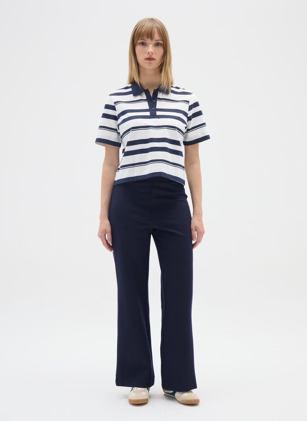 Wide Blue Stretch Trousers - Image 1