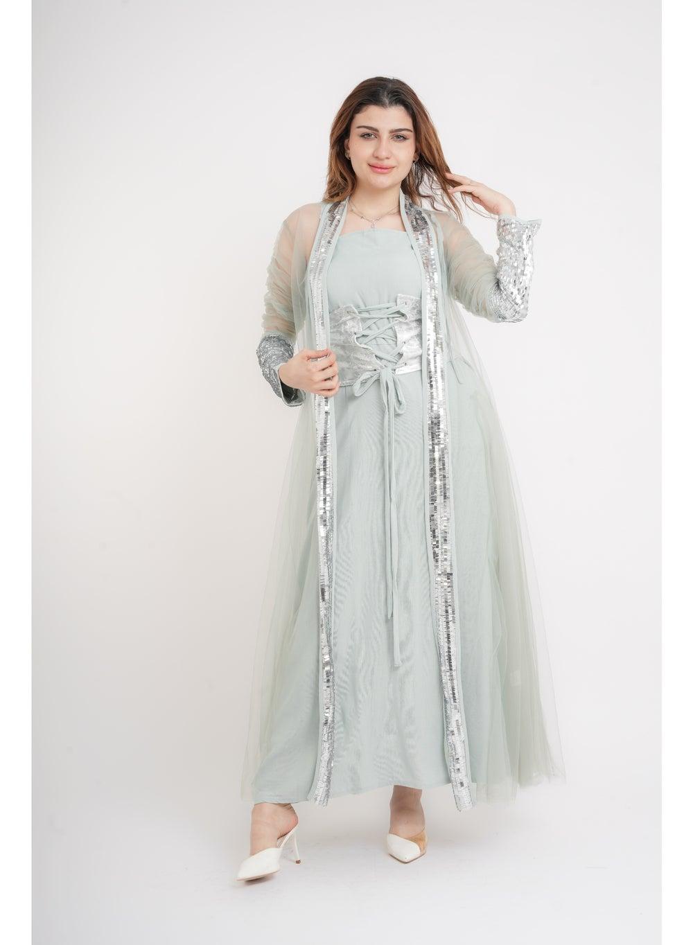 Silver Glamour Sheer Sleeve Jalabiya - Image 1