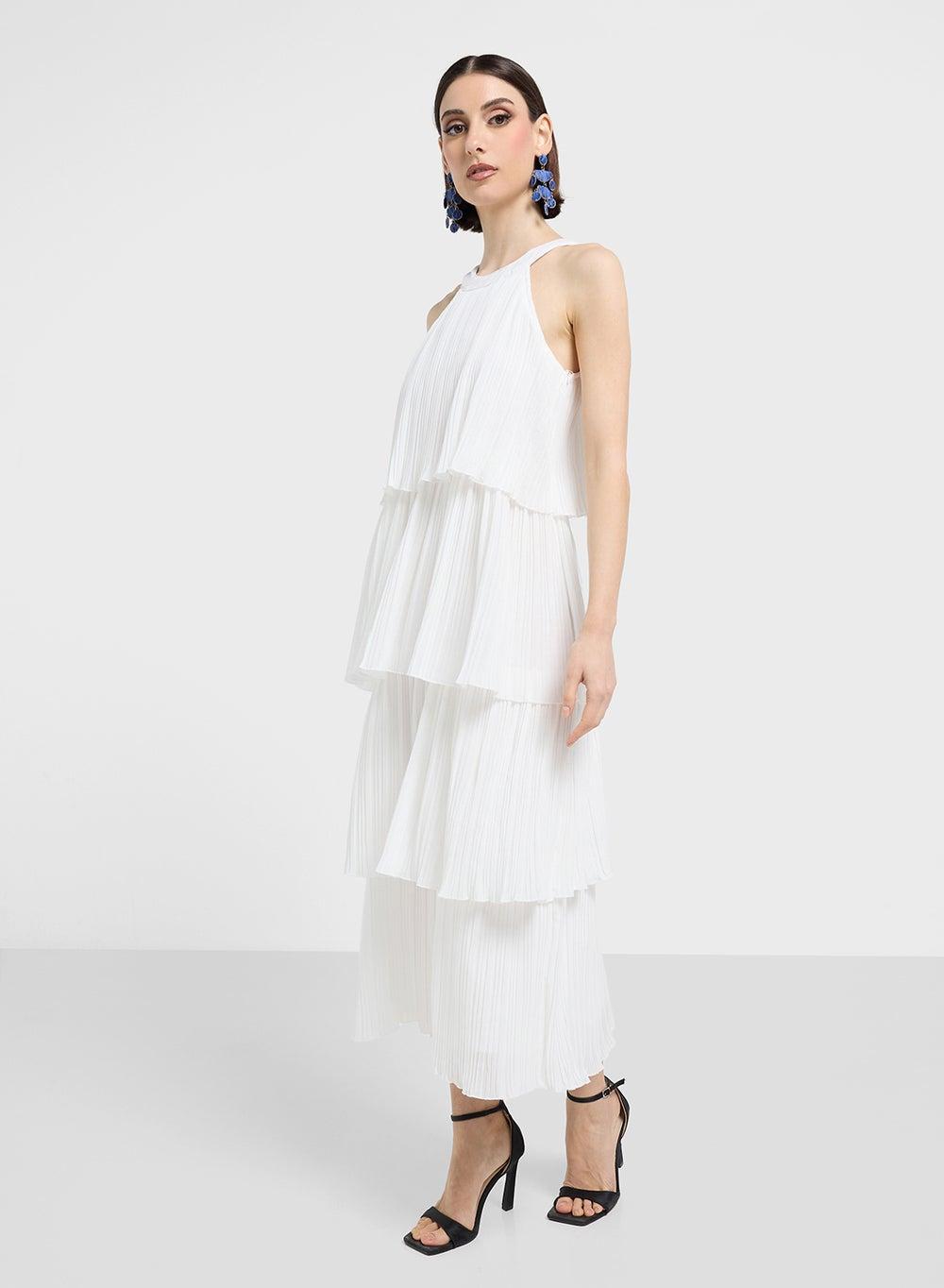 Tiered White Midi Dress with Sleeveless Silhouette - Image 1