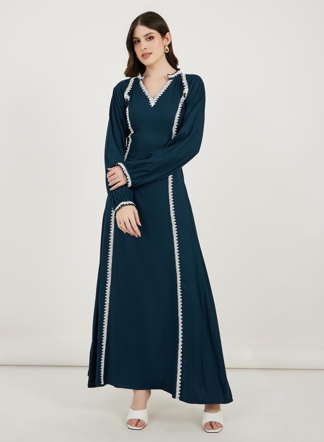 V Neck Lace Insert Kaftan - Image 1