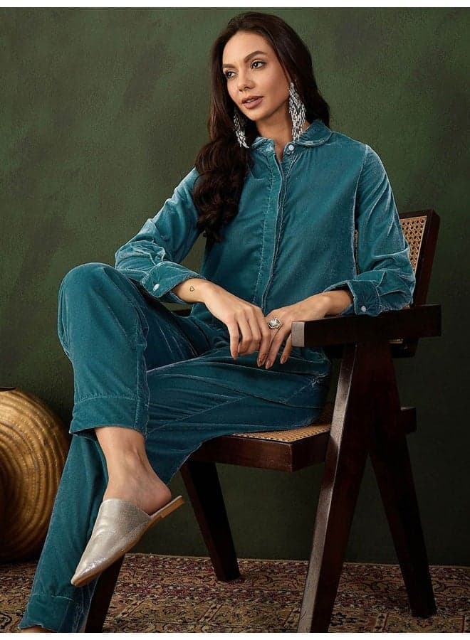 Blue Velvet Co Ord Set for Casual Comfort - Image 1