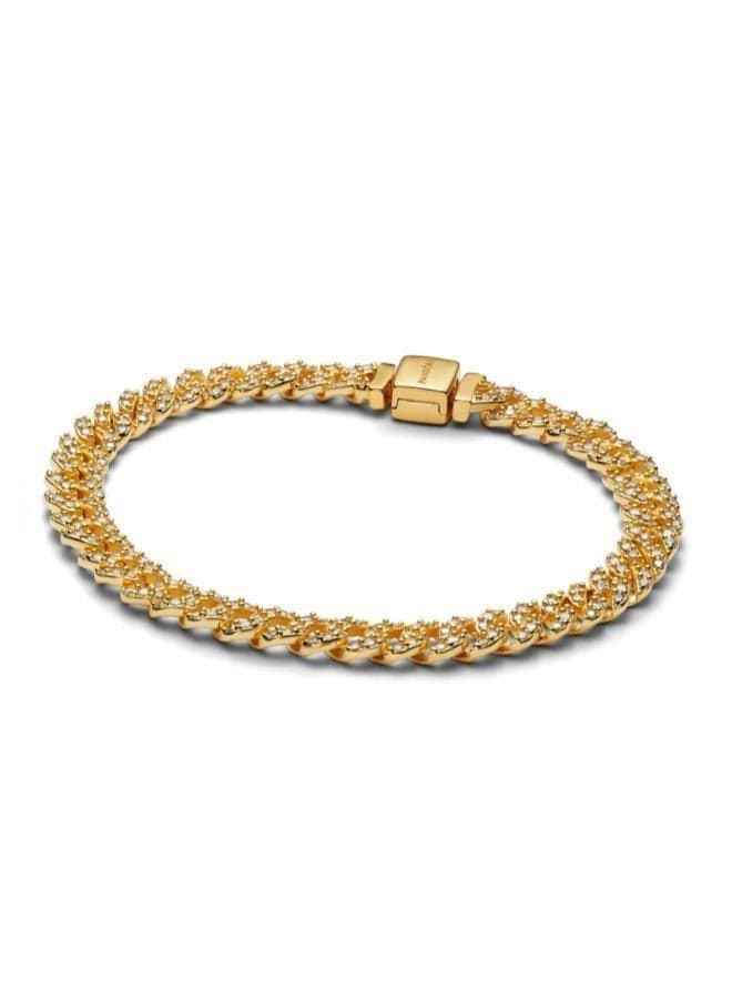 Pavé Cuban Chain Bracelet in 14k Gold Plating - Image 1