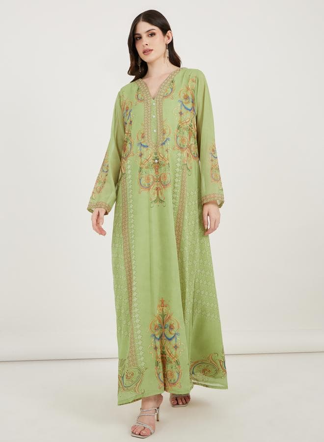 Printed Georgette Kaftan with Studded Detail - Image 1
