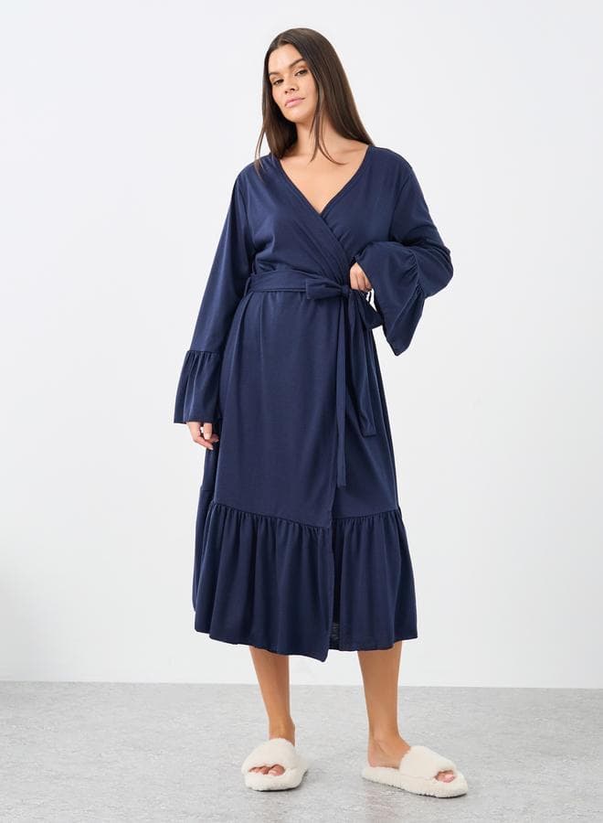 Styli Wide Ruffle Sleeve Lettuce Trim Robe - Image 1