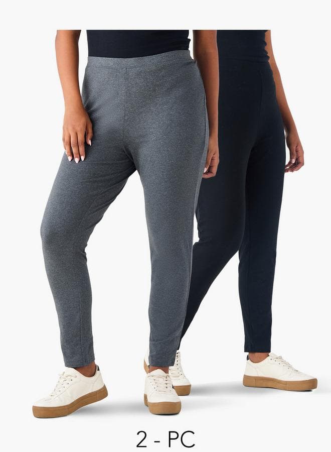 Set of 2 Plus Size Ulla Popken Elasticated Waist Leggings - Image 1