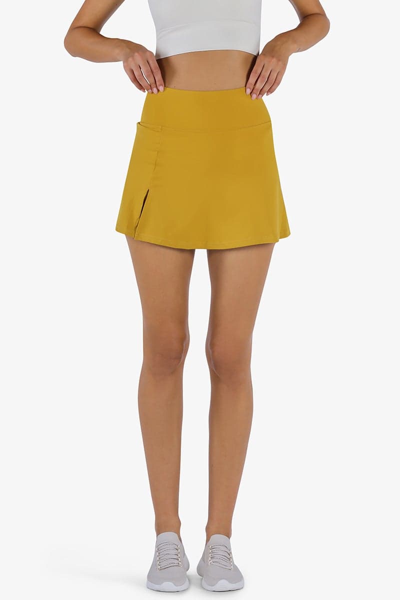 YesEco Mustard Activewear Skirt with Built-In Tights - Image 1