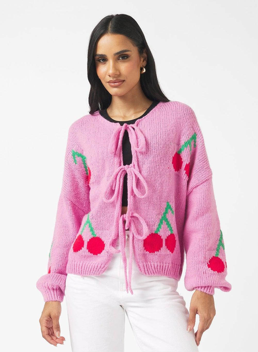 Cherry Bow Tie Detail Cardigan - Image 1