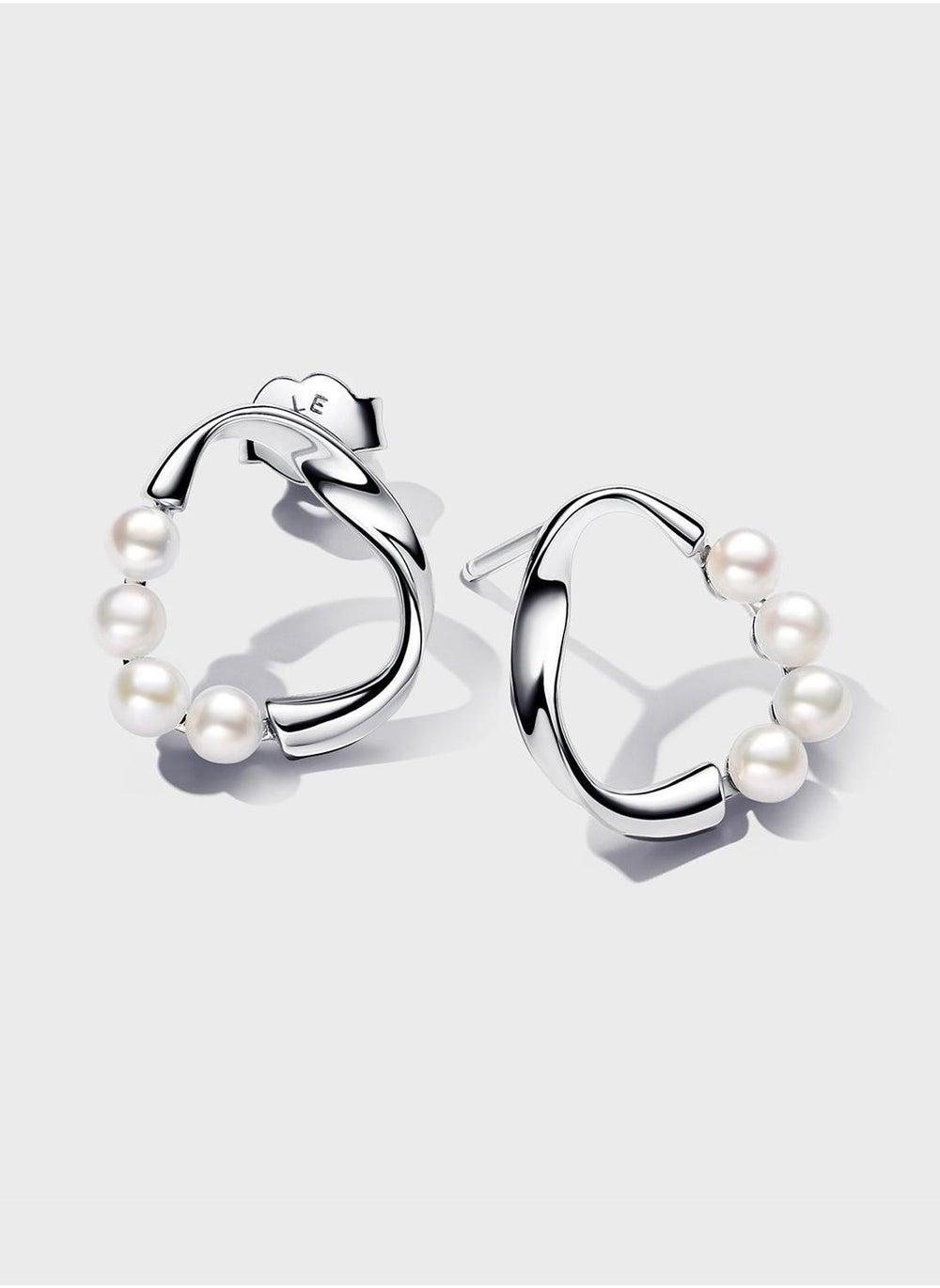 Sterling Silver Oval Pearl Stud Earrings - Image 1