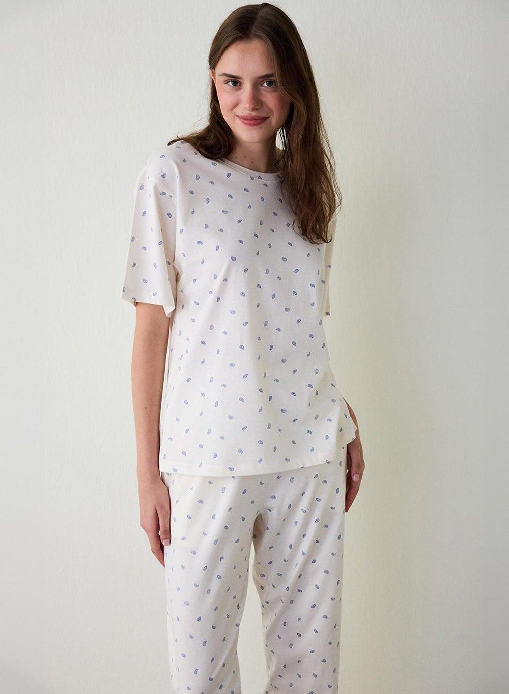 Penti Gardenia Hailee Floral Cotton Crew Neck Pyjama Set - Image 1
