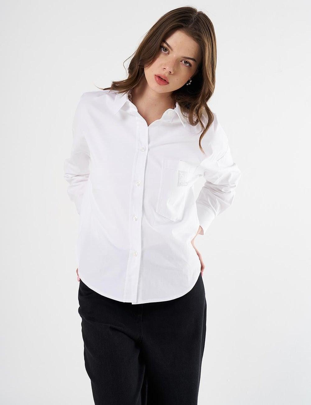 Optical White Hotfix Printed Drop Shoulder Blouse - Image 1