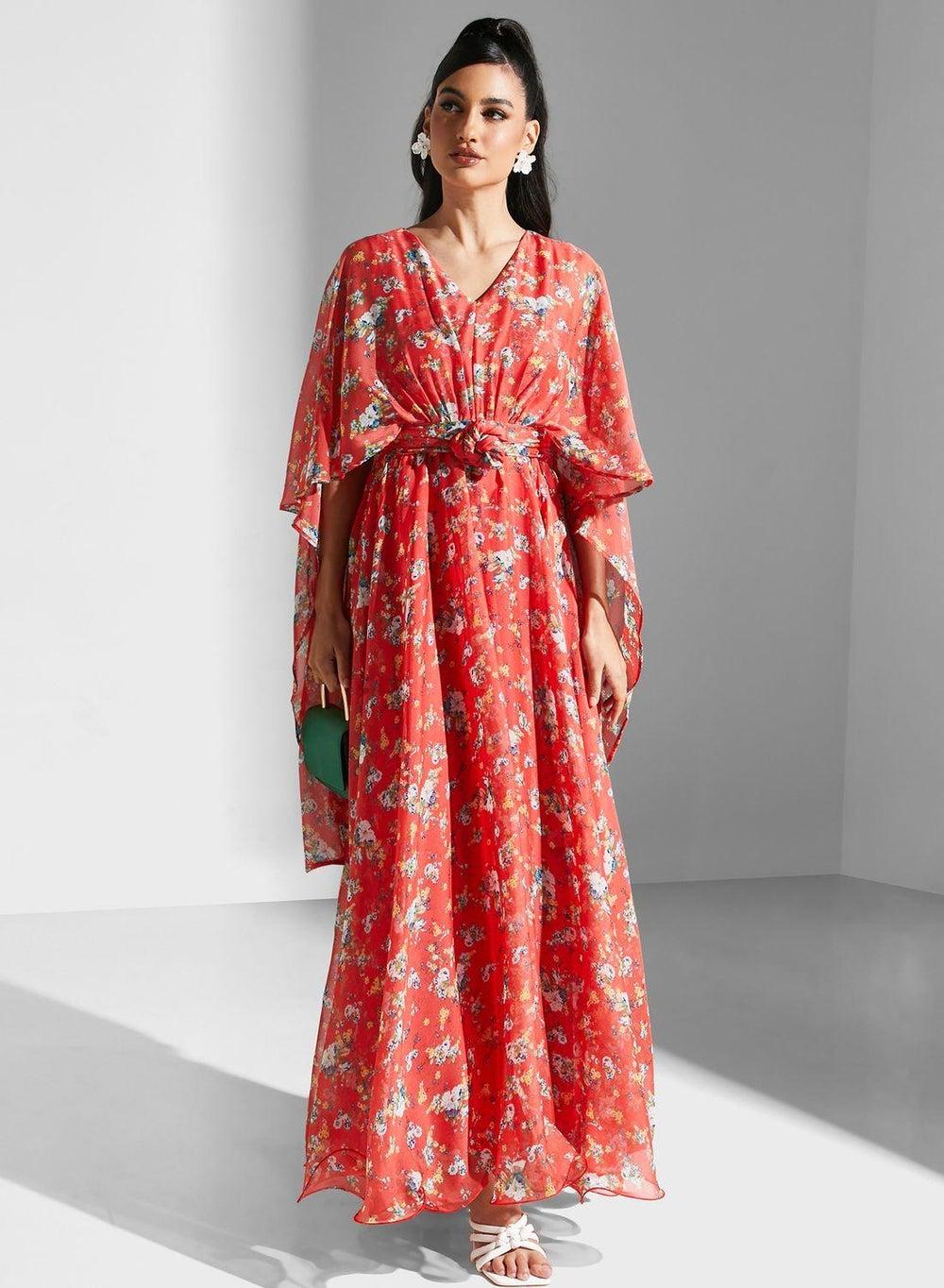 Floral Print Belted Dress for Women - Image 1