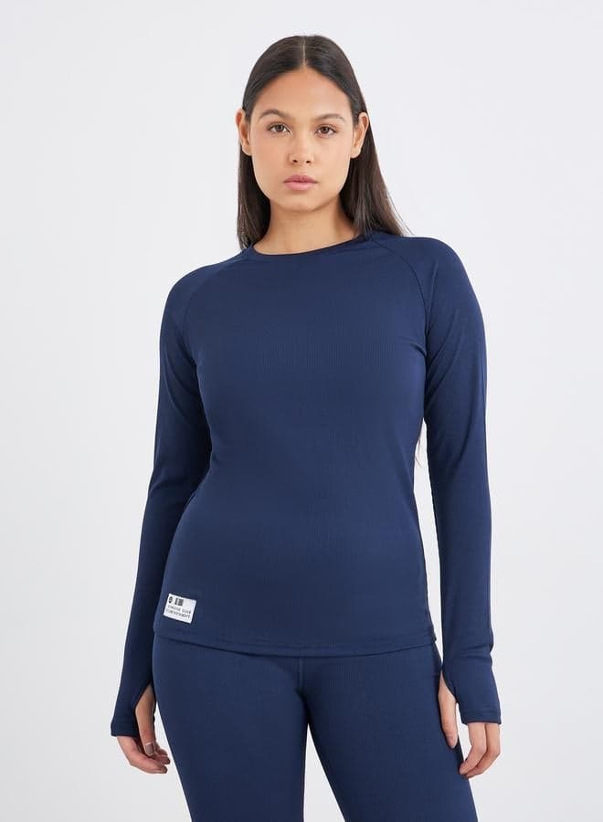 Textured Rib Long Sleeve Top with Badge Detail - Image 1