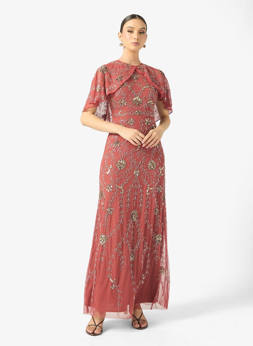 Naima Cape Detail Embellished Sequin Maxi Dress - Image 1