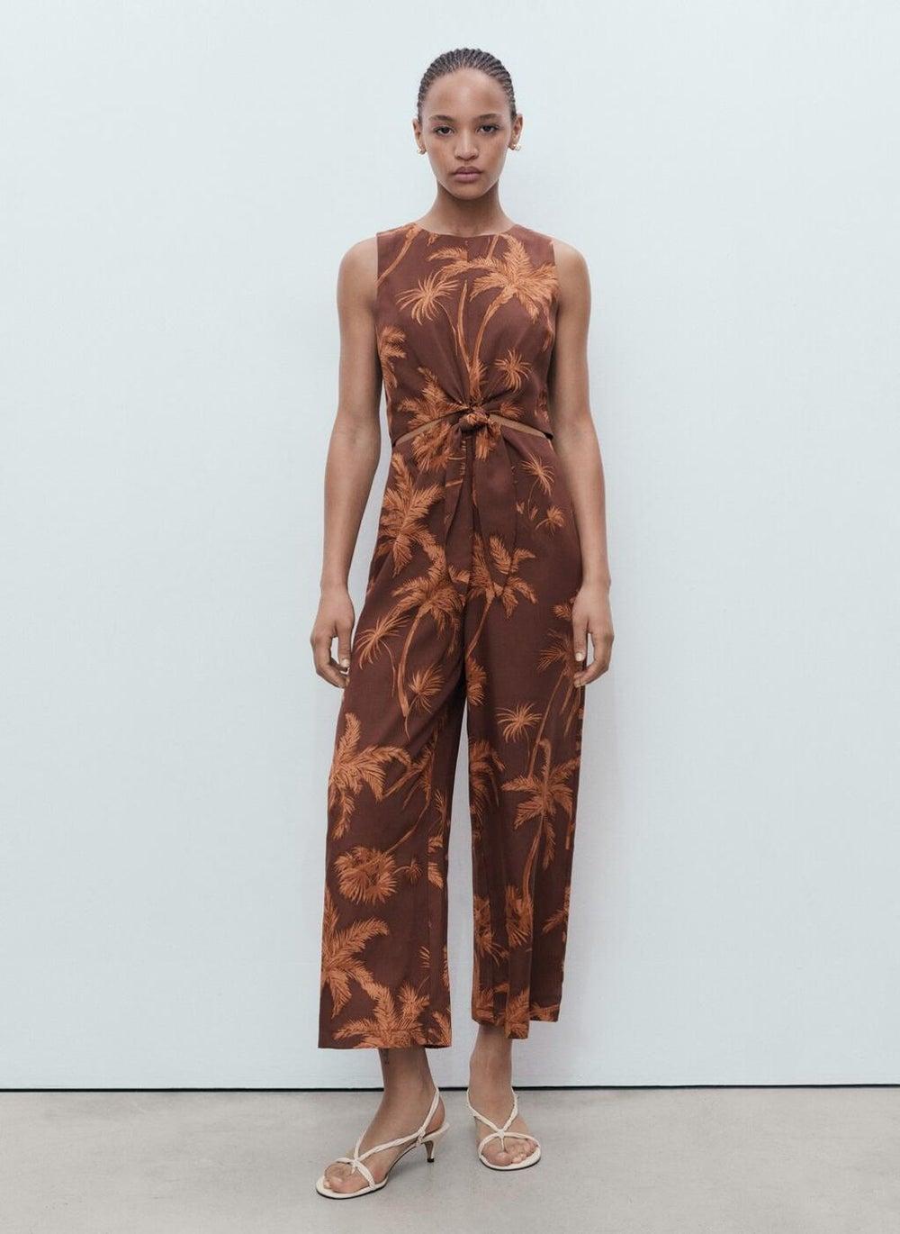 Lyocell Cut-Out Jumpsuit with Front Knot Detail - Image 1