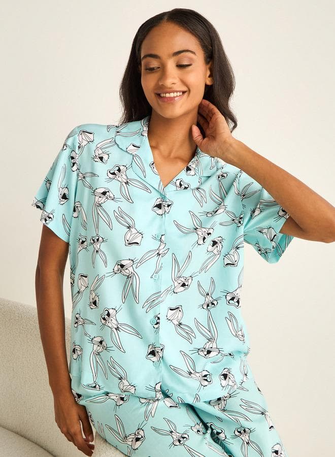 Button-Down Viscose Pyjama Shirt and Trousers Set - Image 1