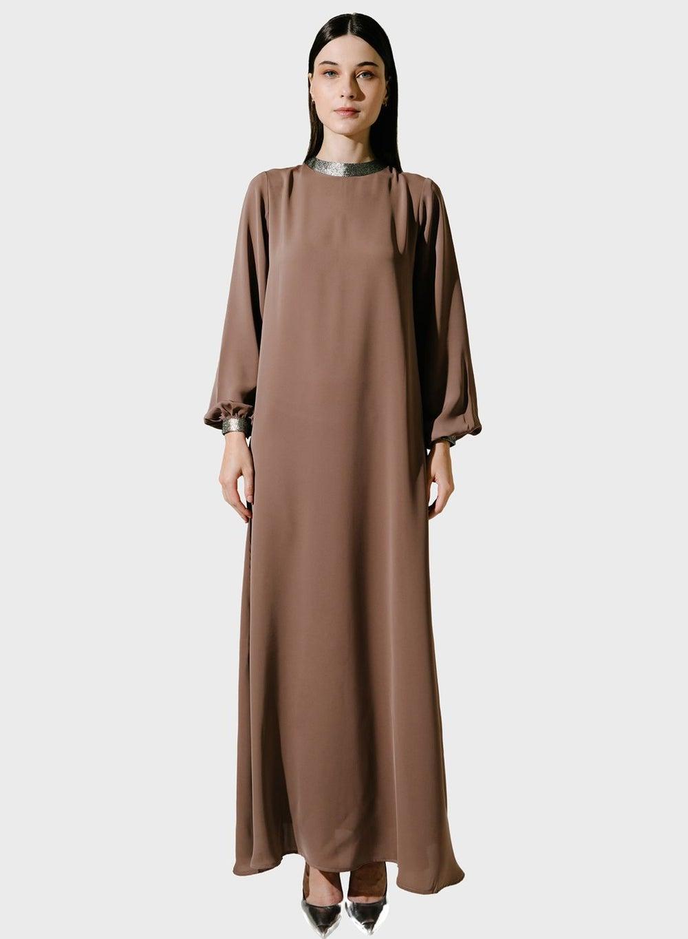 Puff Sleeve Kaftan with Round Neck and Back Zip - Image 1