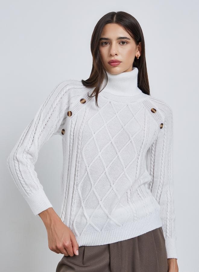 Take Two White Cable Knit Turtleneck Sweater - Image 1