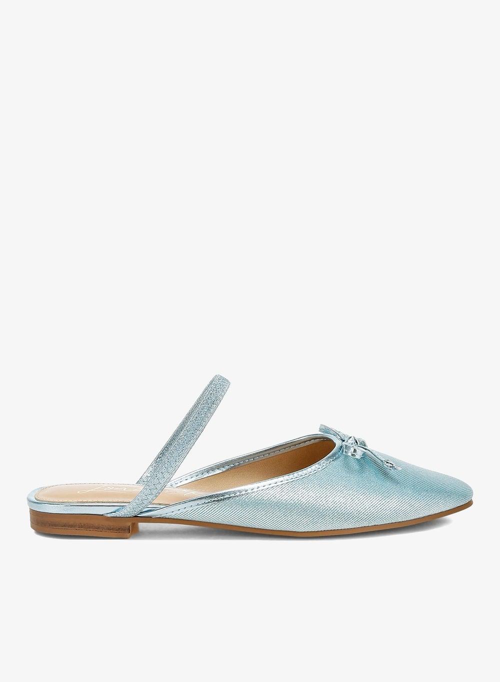 Champagne Baby Blue Glitter Ballet Mules - Image 1