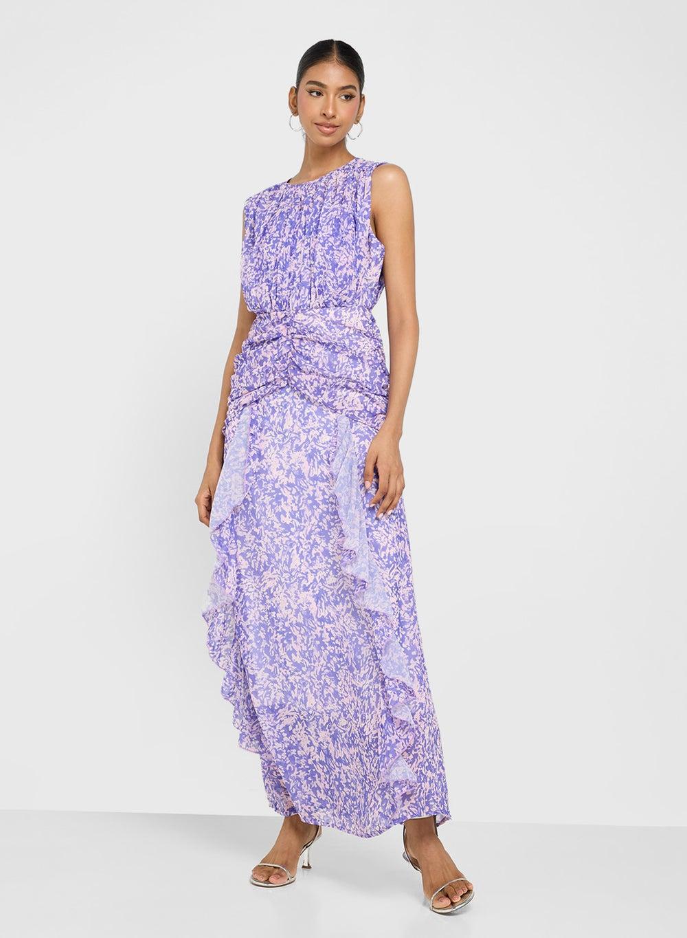 Floral Ruffle Maxi Dress in Light Purple - Image 1