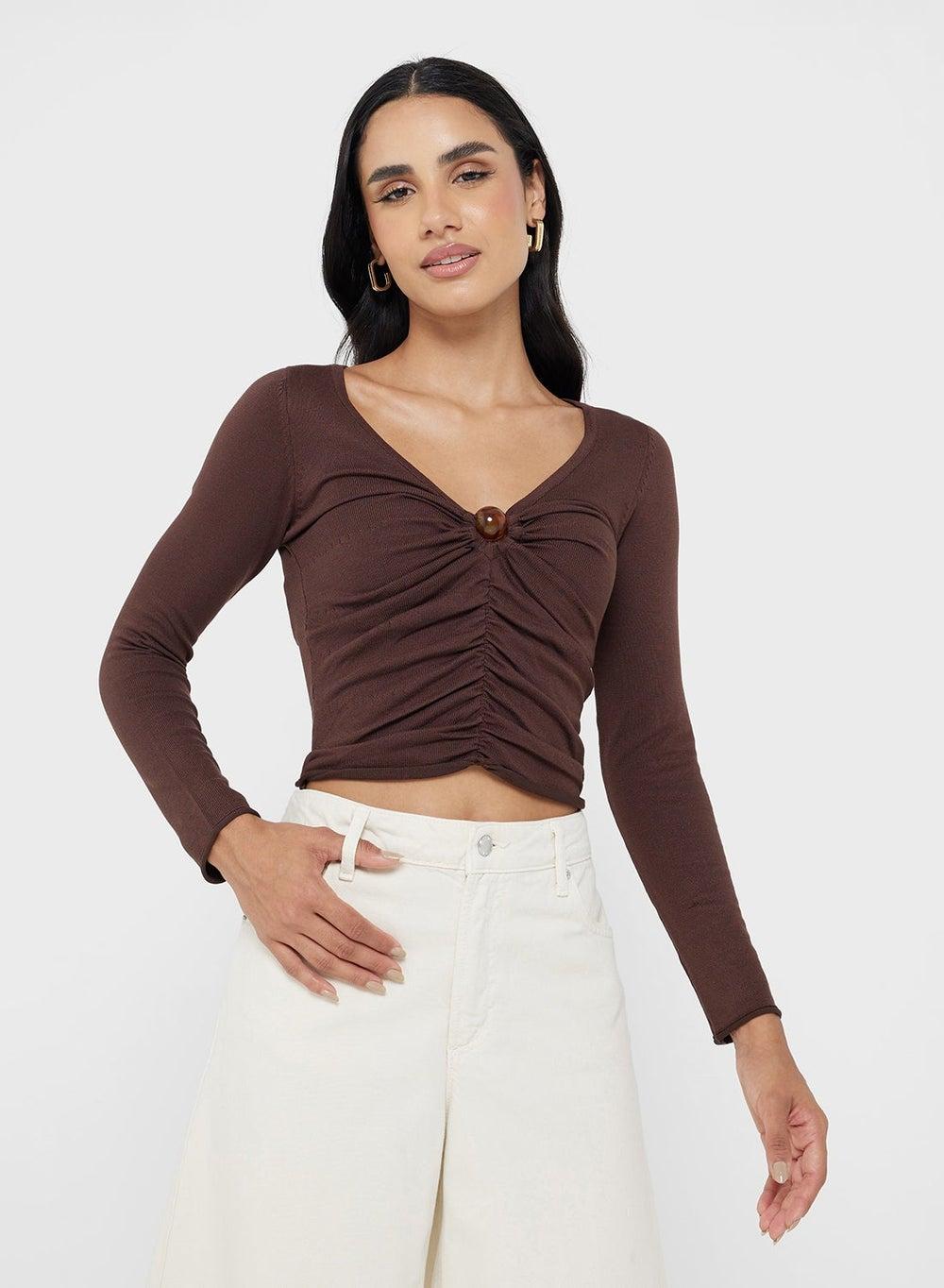 V Neck Ruched Tunic Top - Image 1