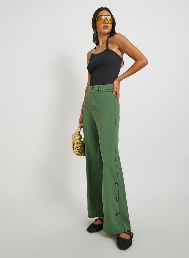 Mid Rise Relaxed Fit Pants with Side Button Detail - Image 1