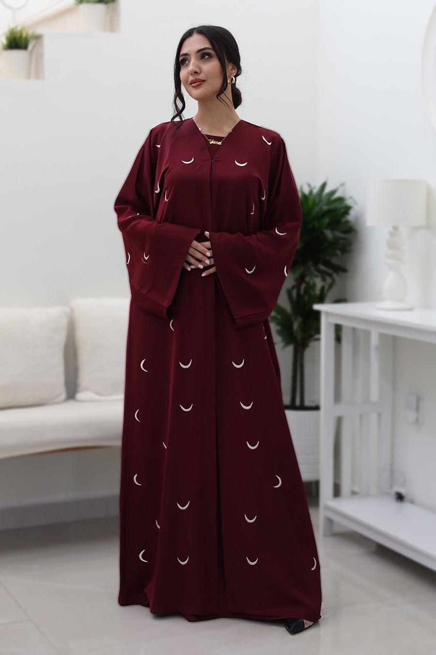 Maroon Crescent Moon Abaya 769 - Image 1