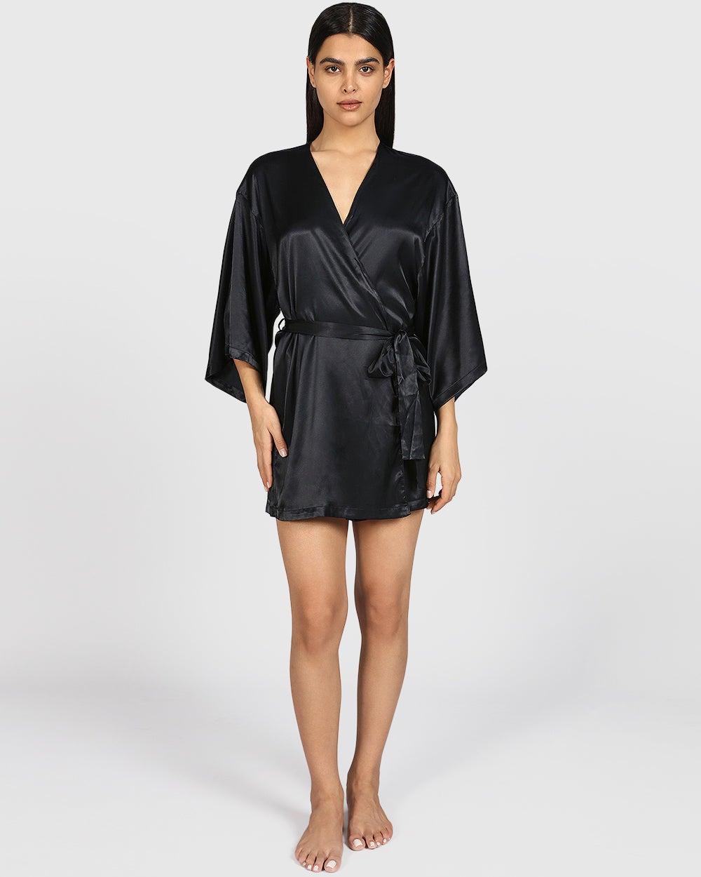 La Senza Sexy Sleep Satin Robe in Smoulder Black - Image 1