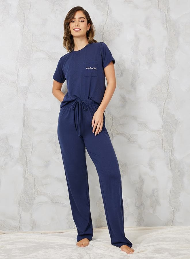 Embroidered Pocket T-Shirt & Pyjama Set - Image 1